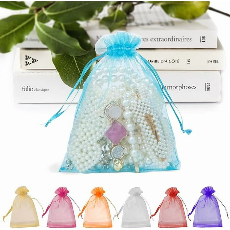 ANZNKU 100 Pack Organza Bags 5x7 Inch, Mesh Bag Drawstring Mesh