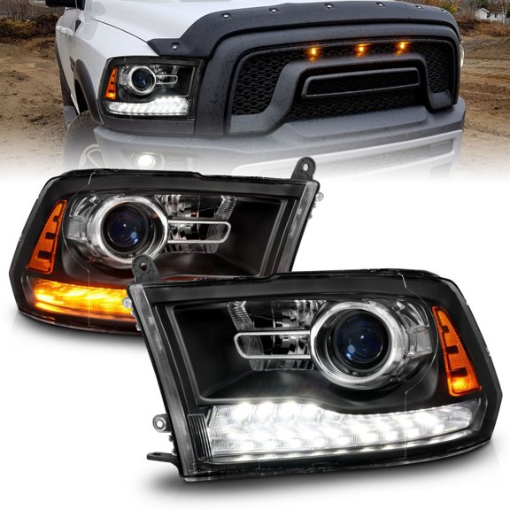 ANZO 09-18 Dodge Ram 1500/2500/3500 LED Plank Style Headlights Switchback + Sequential - Matte Black Fits select: 2019-2023 RAM 1500 CLASSIC