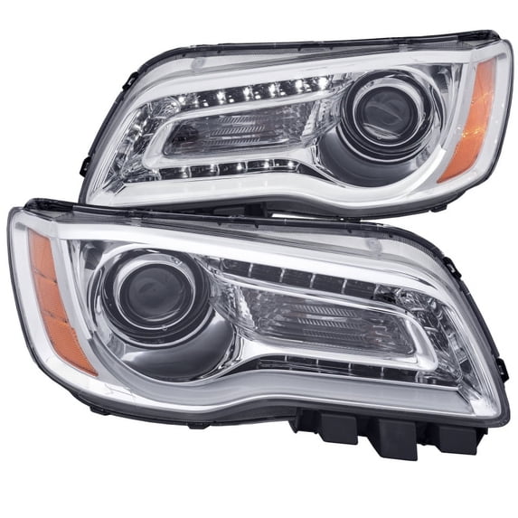 ANZO 2011-2014 Chrysler 300 Projector Headlights w/ Plank Style Design Chrome