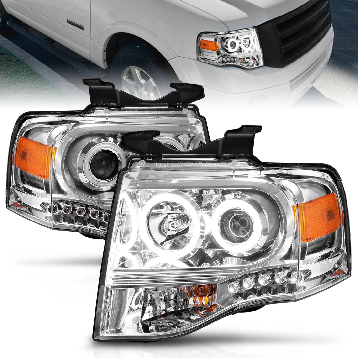 ANZO USA 111114 07-13 EXPEDITION PROJECTOR HEADLIGHTS WITH CHROME HOUSING Fits select: 2007-2014 FORD EXPEDITION