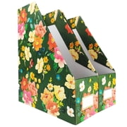 ANZON MORIES Jasper Floral Magazine File Holder 2 Pack, Document Organizer Storage Box, Book Bin, Desk File Rack for A4 and US Letter Size Document