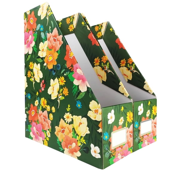 ANZON MORIES Jasper Floral Magazine File Holder 2 Pack, Document Organizer Storage Box, Book Bin, Desk File Rack for A4 and US Letter Size Document