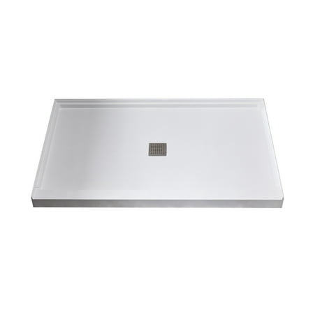 Alexander 60 in. L x 36 in. W Alcove Shower Pan Base with Center Drain in Glossy White Marine Acrylic