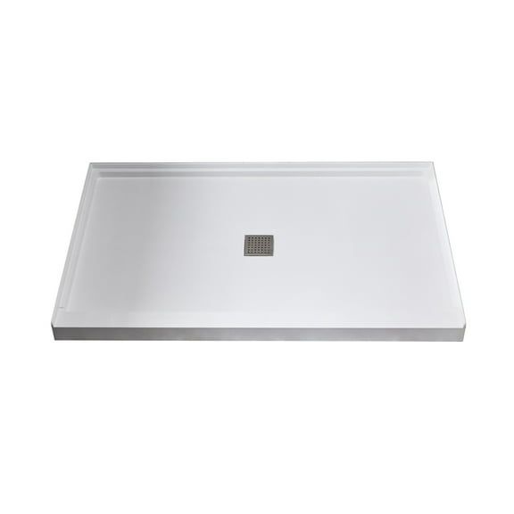Alexander 60 in. L x 36 in. W Alcove Shower Pan Base with Center Drain in Glossy White Marine Acrylic