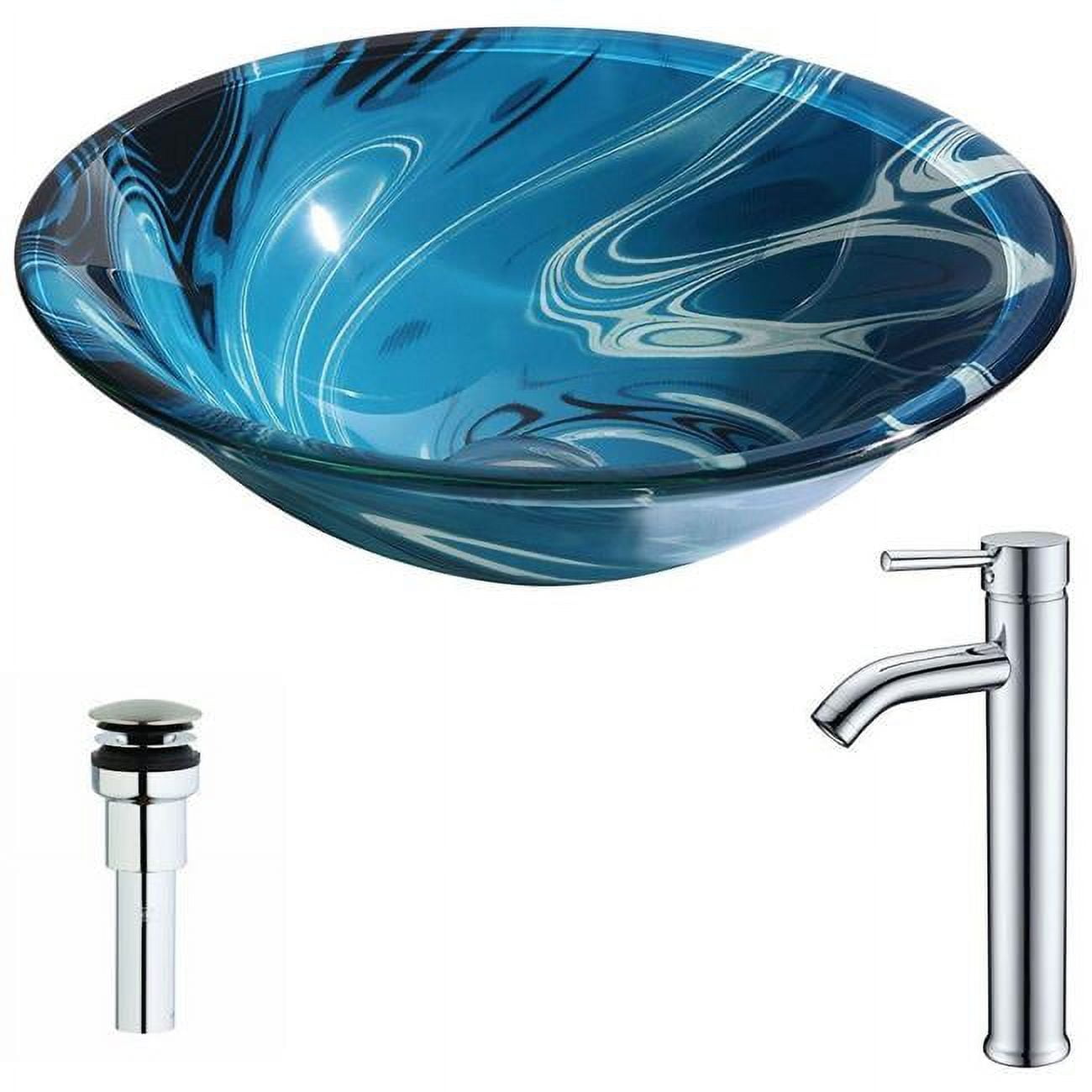 Cadenza Blue Swirl Glass Vessel Sink with Brushed Nickel Faucet