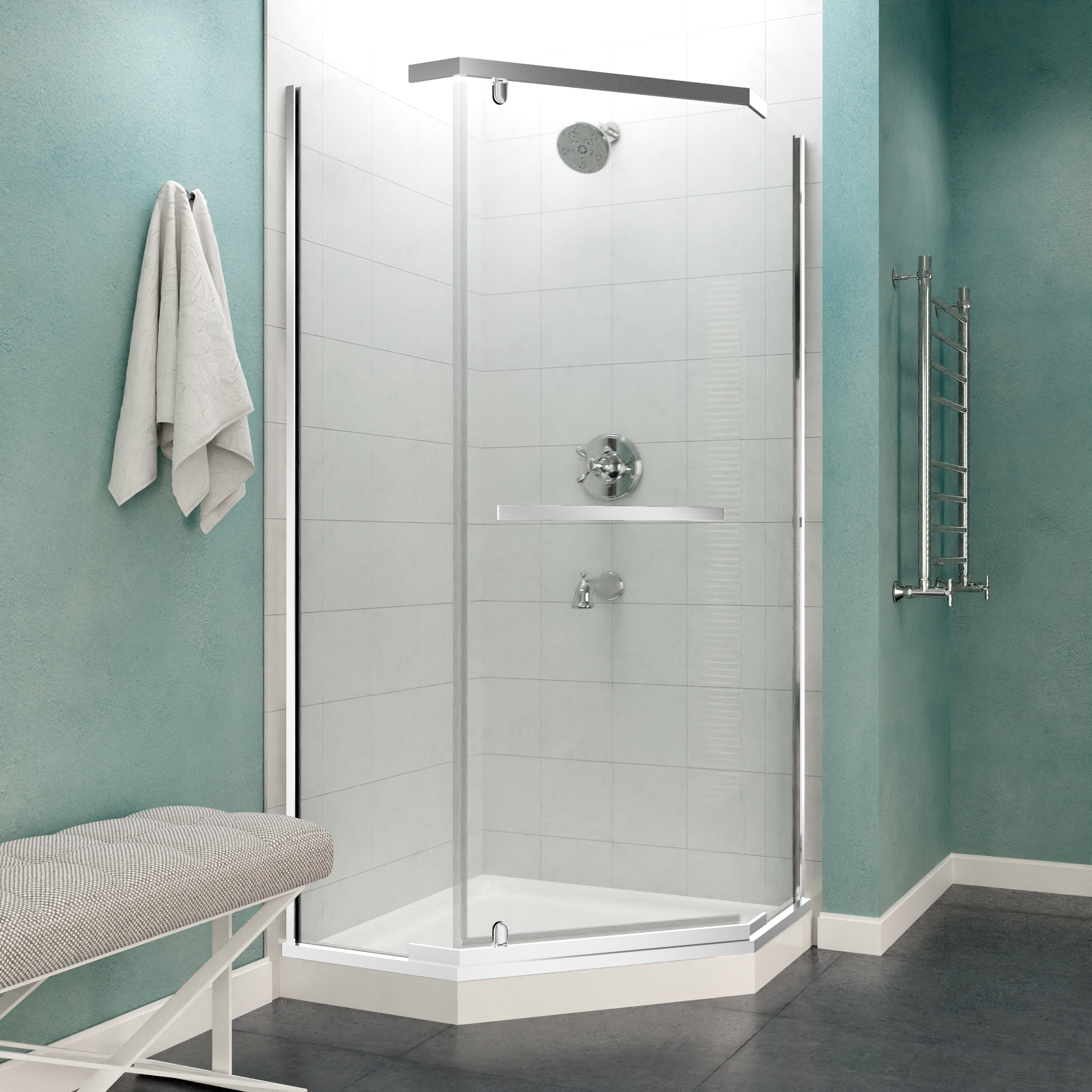 Castle Series Polished Chrome Semi-Frameless Shower Door with Tsunami Guard
