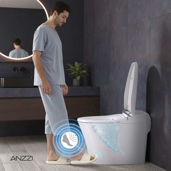ANZZI ENVO Juno Elongated 1.28 GPF Smart Bidet Toilet in White with Remote Control, Heated Seat, Front & Rear Wash, and Foot Sensor