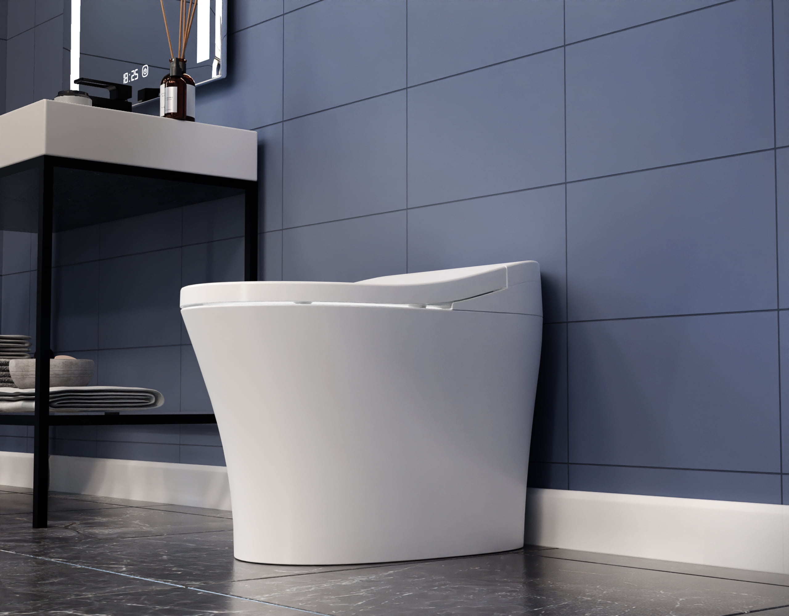 White Elongated Free Standing Smart Toilet with Bidet