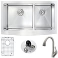 thumbnail image 1 of ANZZI  Elysian 36" Farmhouse Double Bowl Kitchen Sink with Nickel Accent Faucet, 1 of 5
