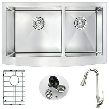ANZZI Elysian 36'' x 21'' Double Bowl Farmhouse Kitchen Sink with Faucet
