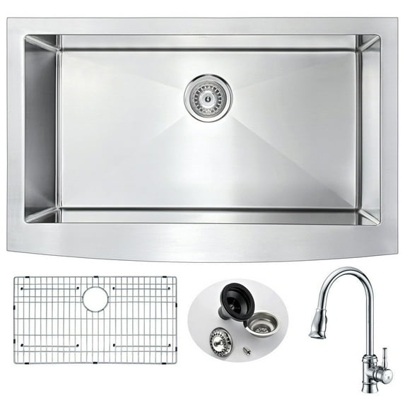 ANZZI Elysian Stainless Steel 36-inch Farmhouse Kitchen Sink with Polished Sails Faucet