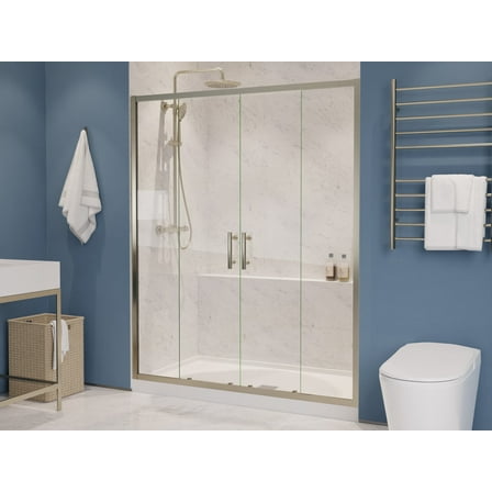 ANZZI Enchant 70-in. x 60.4-in. Framed Sliding Shower Door in Brushed Nickel