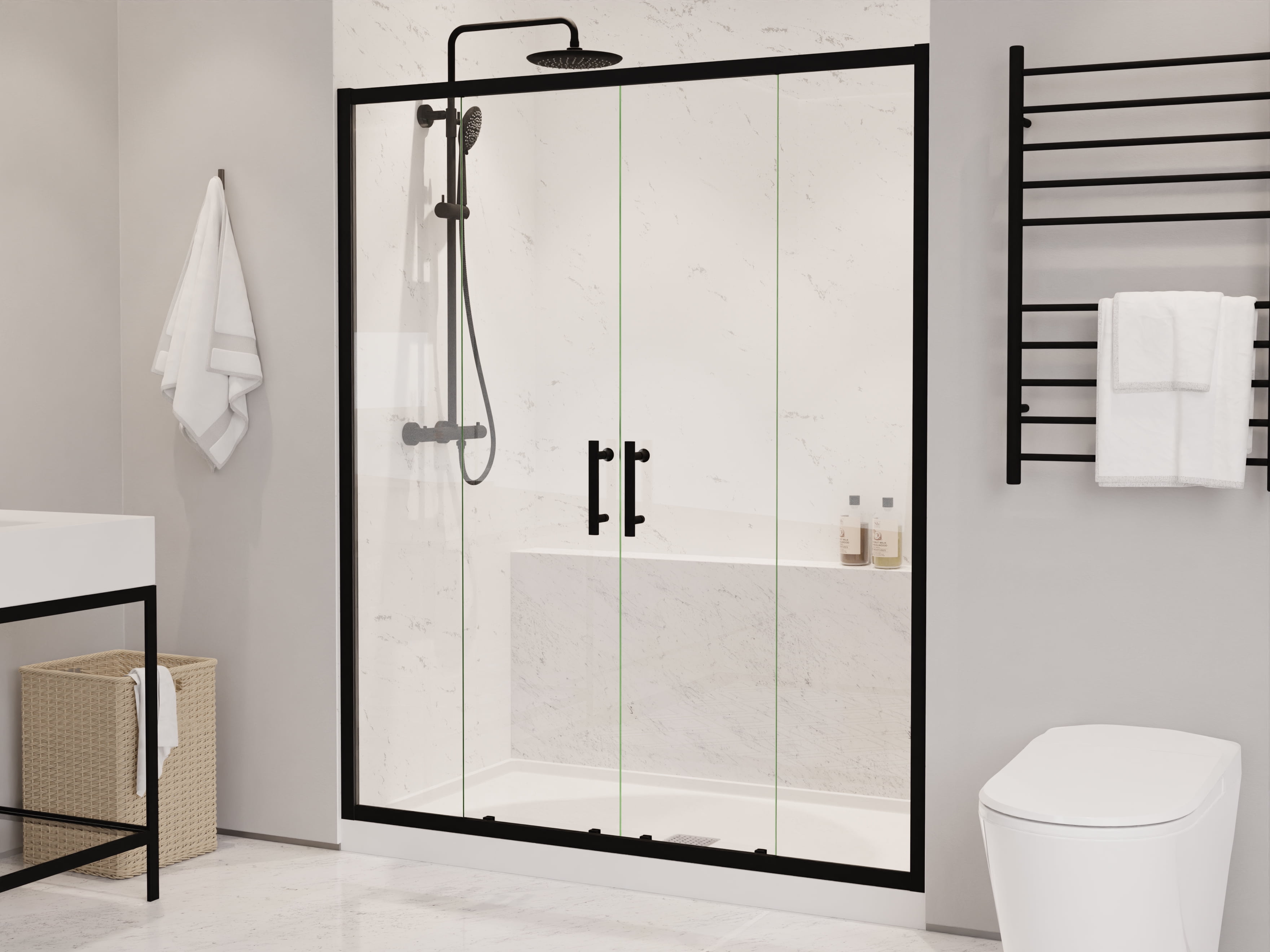 Matte Black 70" x 60.4" Framed Sliding Shower Door