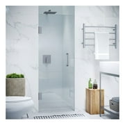 Fellow Series 24 in. x 70 in. H Hinged Frameless Shower Door in Brushed Nickel with Tsunami Guard Tempered Glass
