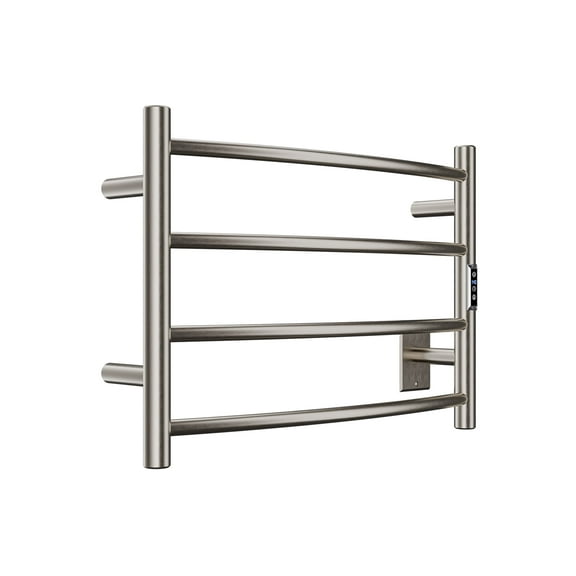 Glow Series 4-Bar Wall Mounted Electric Bathroom Towel Warmer Rack in Brushed Nickel Finish Stainless Steel