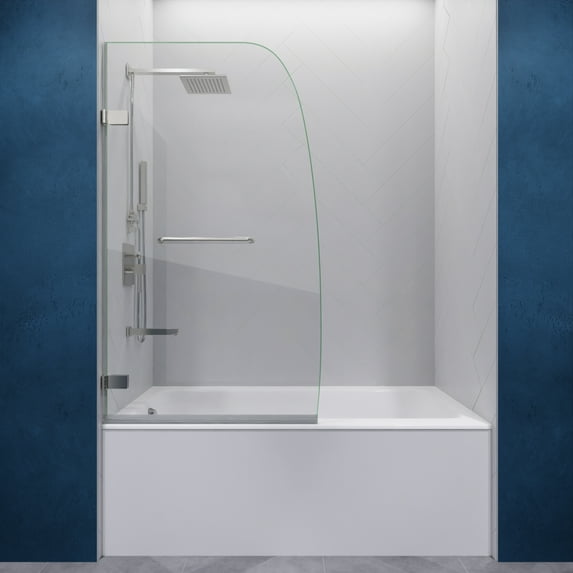ANZZI Grand Series 30 in. by 55 in. Frameless Hinged Tub Door in Brushed Nickel