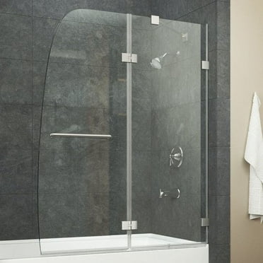 ANZZI Grand Series 34'' x 58'' Hinged Frameless Tub Door in Brushed Nickel