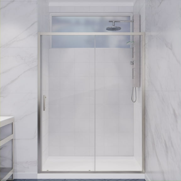 ANZZI Framed Glass Shower Door Halberd Series with Tsunami Guard 48 x 72 in. Brushed Nickel