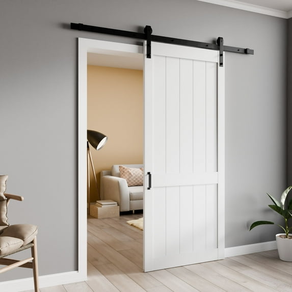 ANZZI Heavy Duty Sturdy Sliding Barn Door - 36x84'' White Sliding Wood Single Sliding Barn Door - Solid Core MDF + PVC - Knockdown Design - Sliding Door Hardware Kit Included - Space-Saving Solution