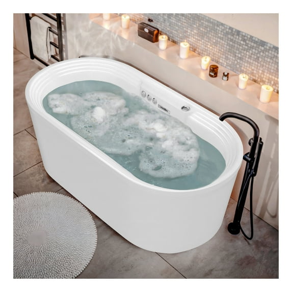 Sofi Series 67 in. L x 34 in. W Acrylic Combination 50 Gallon Capacity Freestanding Bathtub with Center Drain in White