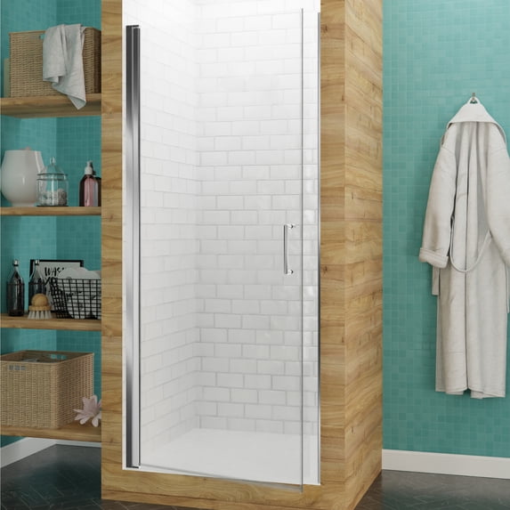 ANZZI Glass Shower Door Lancer Series Frameless Semi-Hinged 72 in. H x 23.4 in. W Polished Chrome