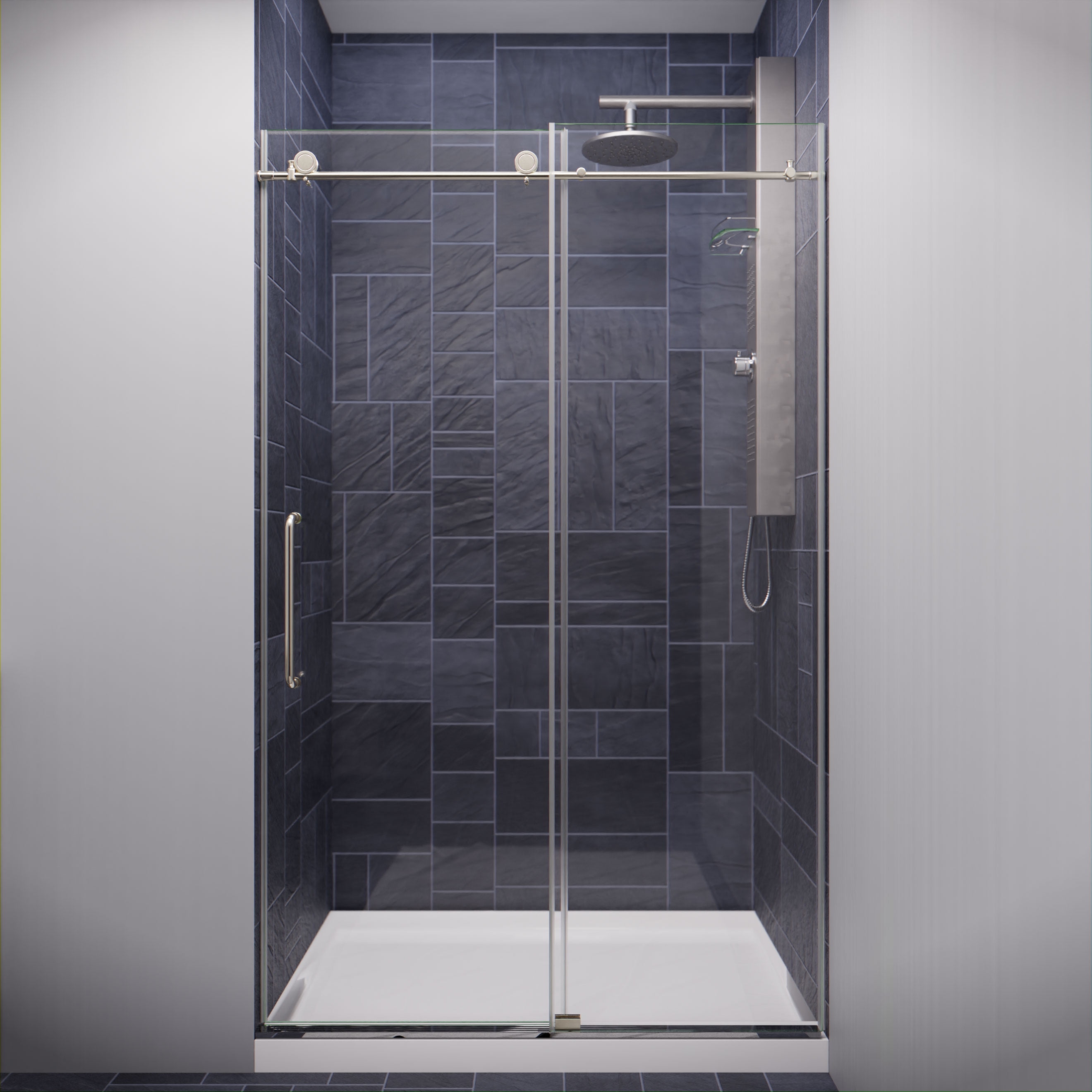 Leon 48" x 76" Brushed Nickel Frameless Sliding Shower Door