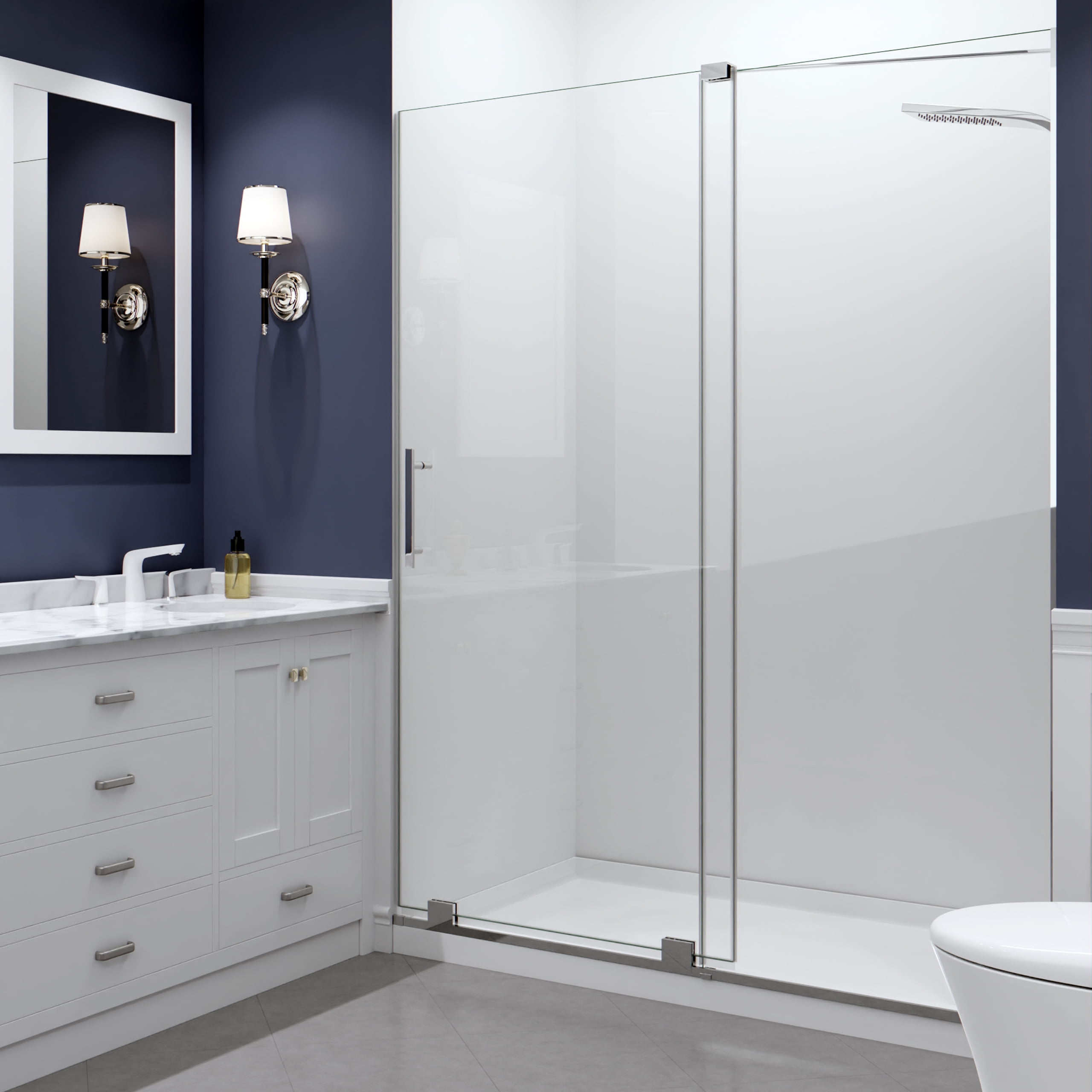 Polished Chrome Semi-Frameless Sliding Shower Door with Tsunami Guard