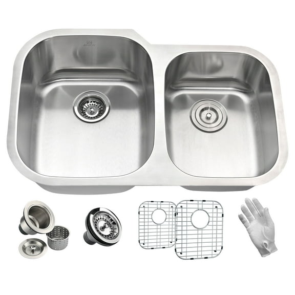 ANZZI  MOORE 32-inch Under Mount 60/40 Dual Basin Stainless Steel Kitchen Sink