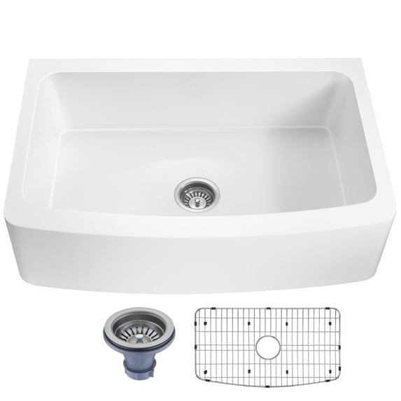 ANZZI Mesa Farmhouse Solid Surface 33 in. Kitchen Sink with Strainer in Matte White