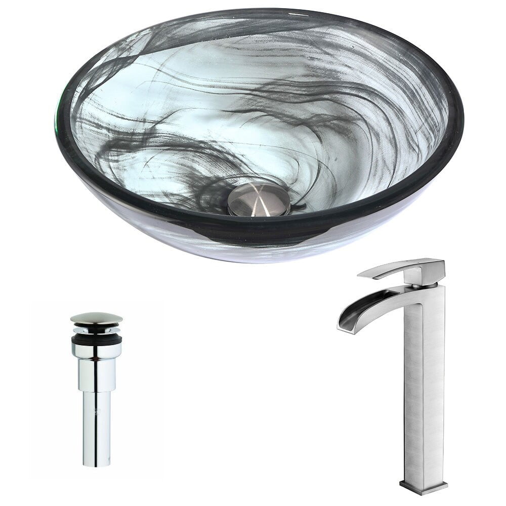 Emerald Wisp Glass Vessel Sink with Brushed Nickel Faucet