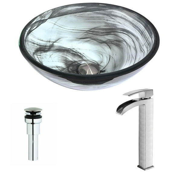 ANZZI Mezzo Series Slumber Wisp Deco-Glass Vessel Sink with Key Brushed Nickel Faucet