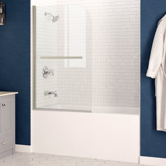 Myth 28"W x 56"H Frameless Tub Door with TSUNAMI GUARD in Brushed Nickel