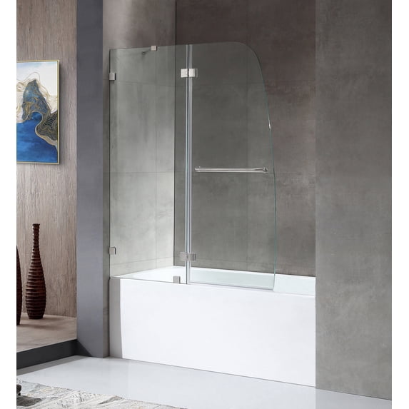 ANZZI Pacific Series 48 in. W by 58 in. H Frameless Hinged Tub Door in Brushed Nickel