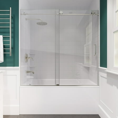 ANZZI Raymore Series 60 in. W x 62 in. H Frameless Sliding Tub Door in Brushed Nickel
