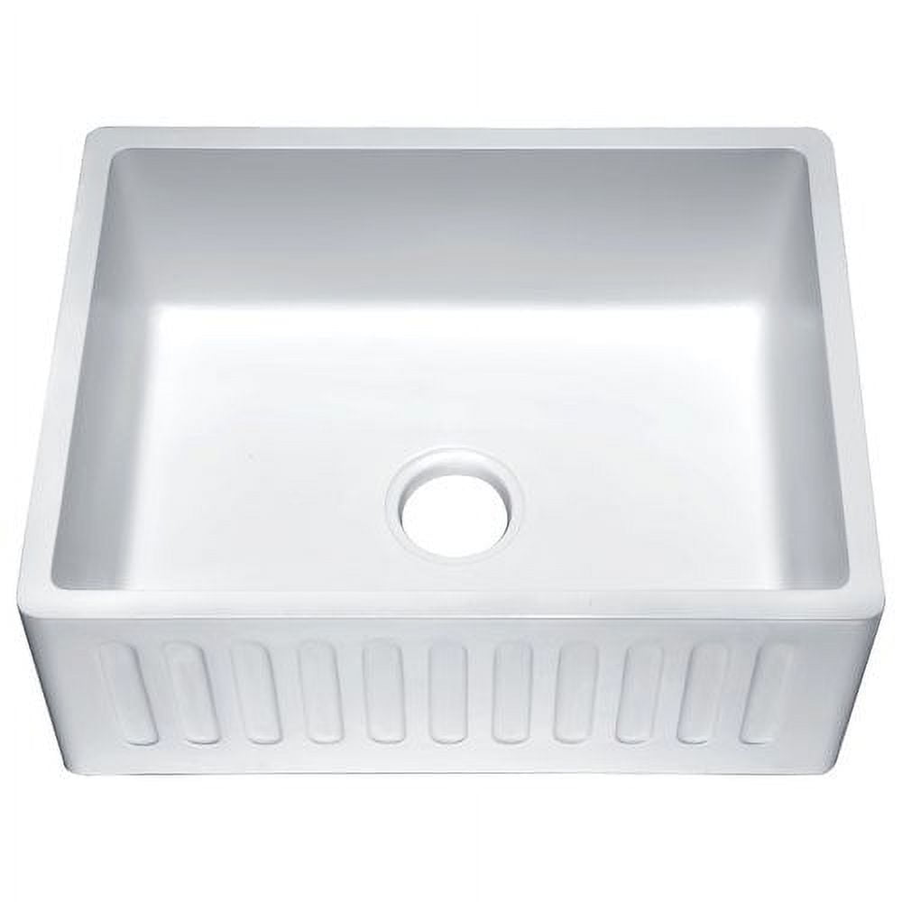 Glossy White Stone Single Bowl Farmhouse Kitchen Sink