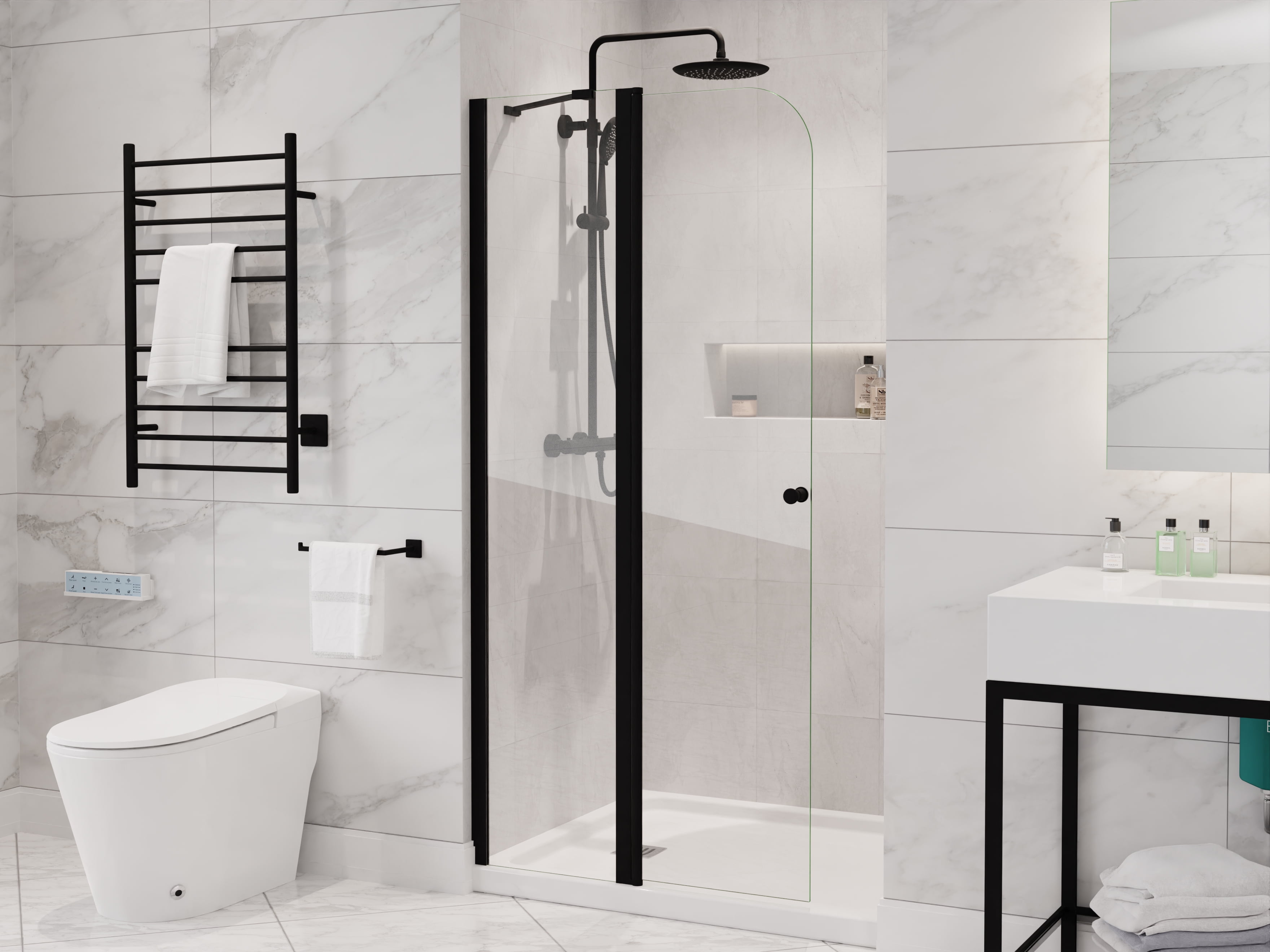 Matte Black Frameless Swinging Shower Door with Clear Glass