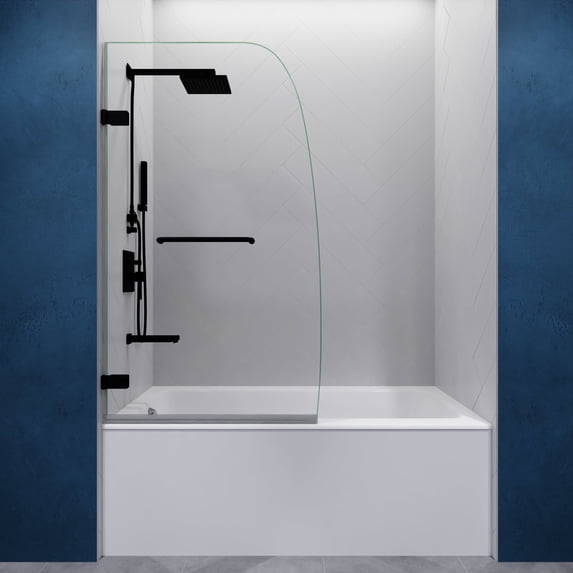 ANZZI Vensea Series 31.5 in. by 56 in. Frameless Hinged Tub Door in Matte Black