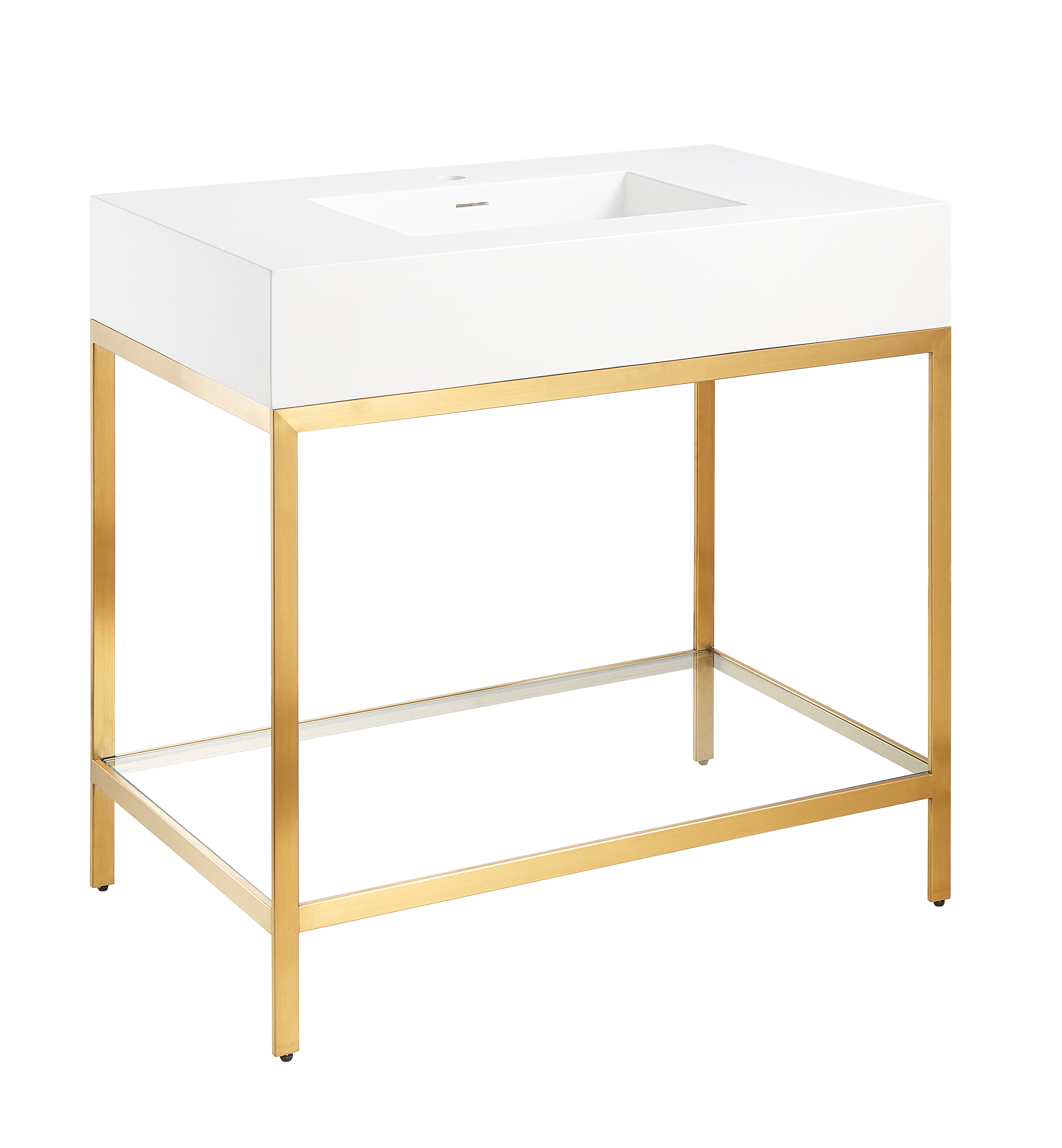 Brushed Gold and White Glass Console Sink with Resin Counter