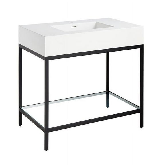ANZZI Ventura 36 in. Console Sink in Matte Black with Matte White Counter Top