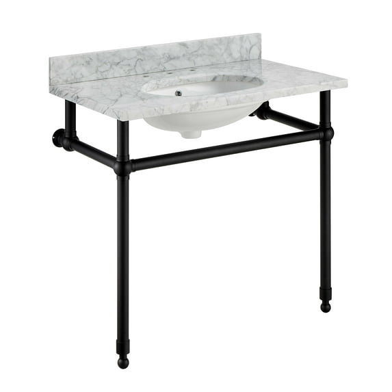ANZZI Verona 34.5 in. Console Sink in Matte Black with Carrara White Counter Top