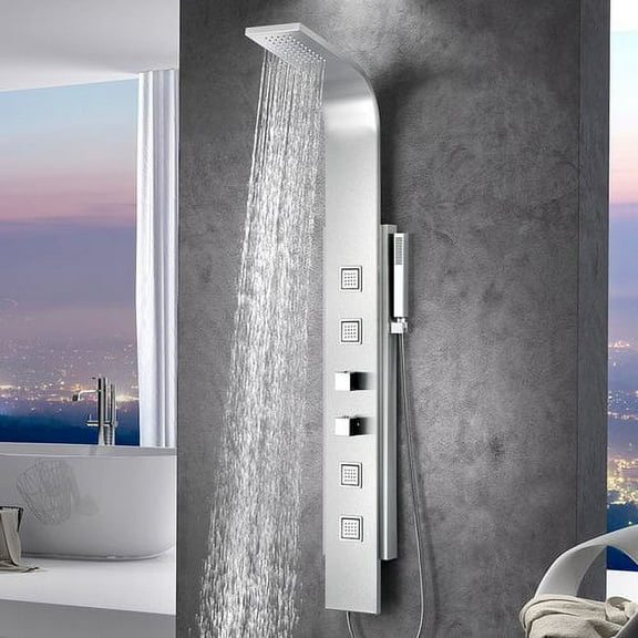 ANZZI Visor Series 60 in. Wall Mounted Shower Panel Tower in Brushed Steel