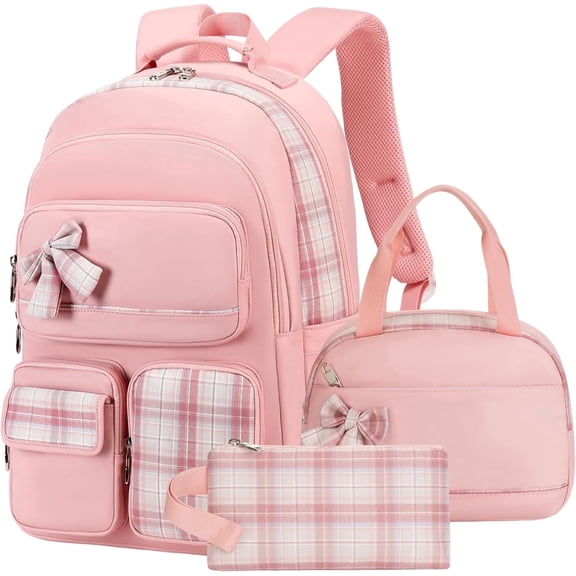 AO ALI VICTORY 3-piece backpack set including lunch box and pencil case, 15.6-inch laptop backpack College Backpacks Backpack Set Anti Travel Back Pack Large Bookbags forTeens Women(pink)