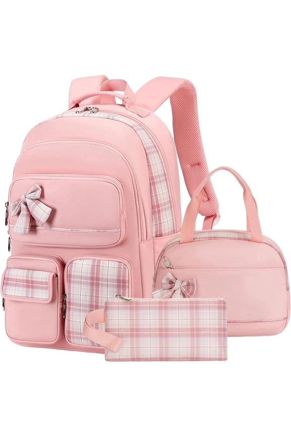 3-piece backpack set including lunch box and pencil case, 15.6-inch laptop backpack College Backpacks Backpack Set Anti Travel Back Pack Large Bookbags forTeens Women(pink)