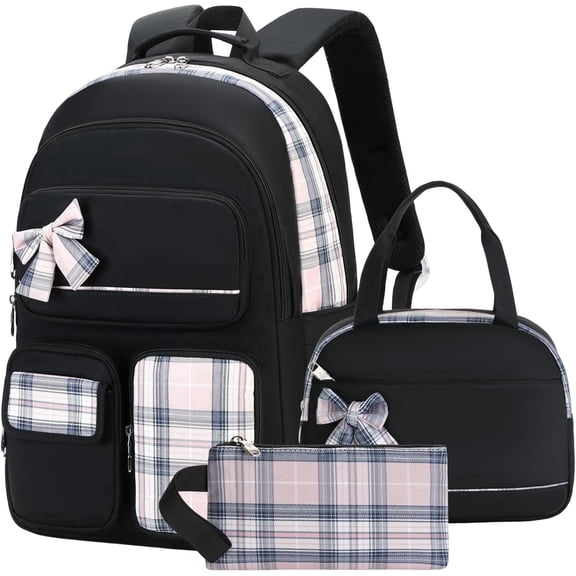 AO ALI VICTORY Girls Backpack,3pcs Backpacks with Lunch Box Pencil Case Set 15.6 Inch Laptop School Bag College Backpacks Backpack Set Anti Travel Back Pack Large Bookbags for Teens Women(black)