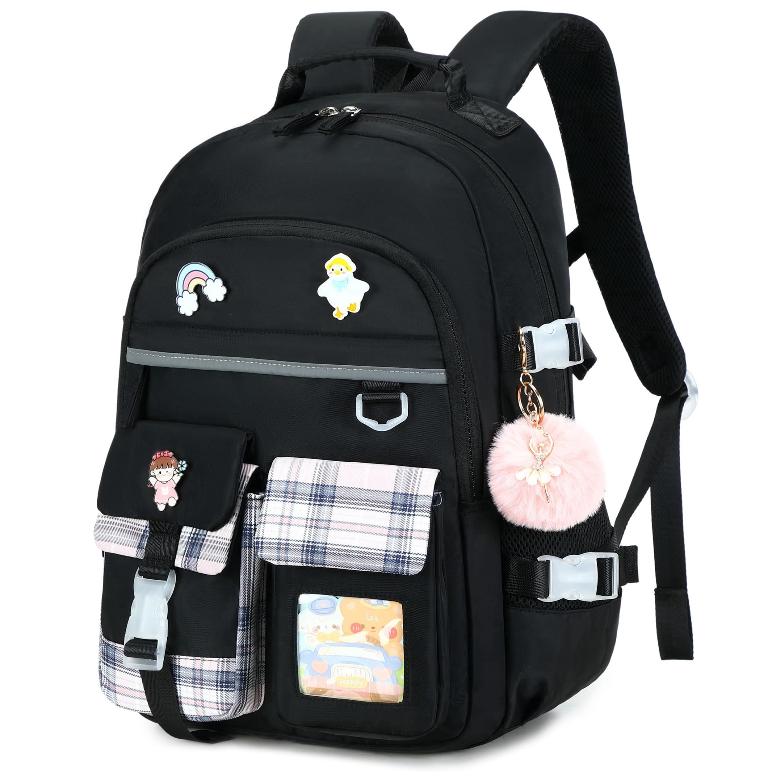 AO ALI VICTORY Backpack for Girls, 15.6 Inch Laptop School Bag Kids Kindergarten Elementary College Backpacks Large Bookbags for Teen Girl Women Students Casual Travel Daypacks (Black）