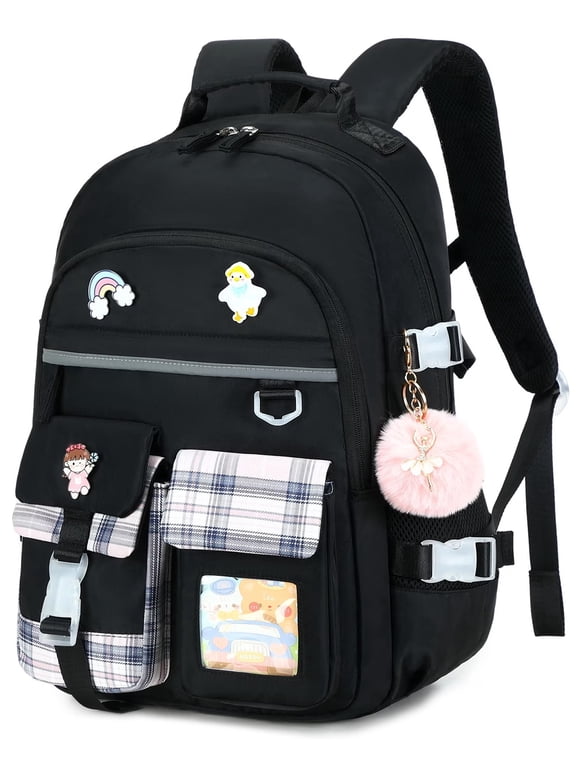 Backpack for Girls, 15.6 Inch Laptop School Bag Kids Kindergarten Elementary College Backpacks Large Bookbags for Teen Girl Women Students Casual Travel Daypacks (Black)