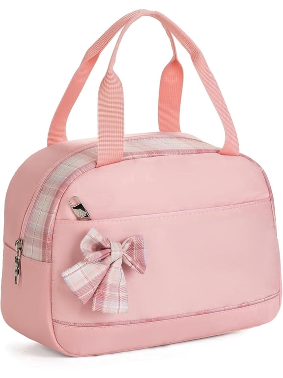 Lunch Bag for Women Girls Cute Bow Tote Bags Reusable Insulated Beach Box Case Large Capacity Cooler Purse for Work Picnic Travel Office Camping Handbag School Suppliers(Pink)