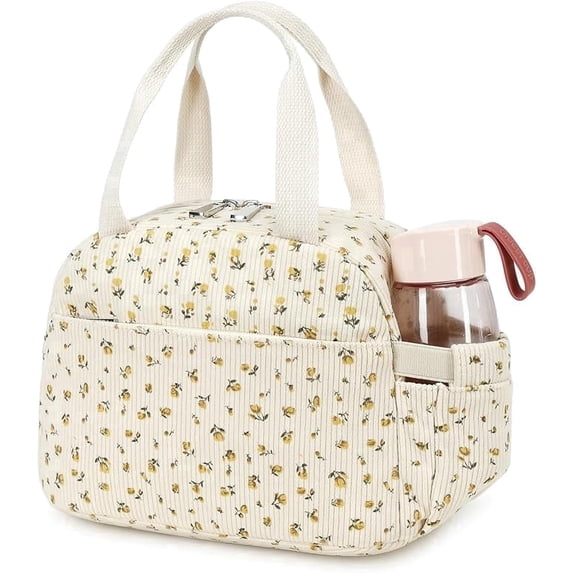 AO ALI VICTORY Lunch Box Lunch Bag Insulated Lunchbox Cute Reusable Lunch Tote bags for School Work Picnic for Kids Girls Women(Beige Floral)