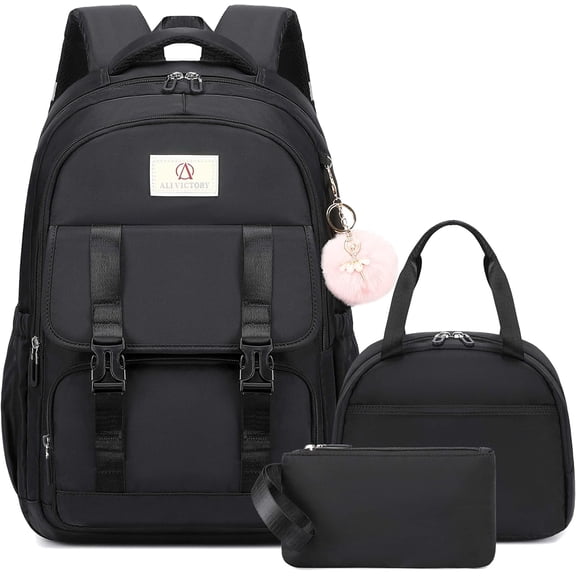 AO ALI VICTORY Women's backpack 15.6-inch laptop backpack with lunch box set, travel daily backpack, brown set