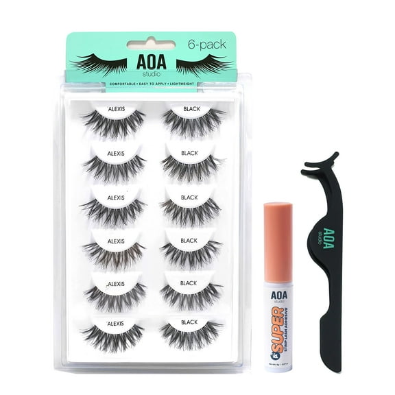 AOA Studio Alexis Natural False Eyelashes Handmade, Reusable, With Glue & Tweezer, 6 Pairs